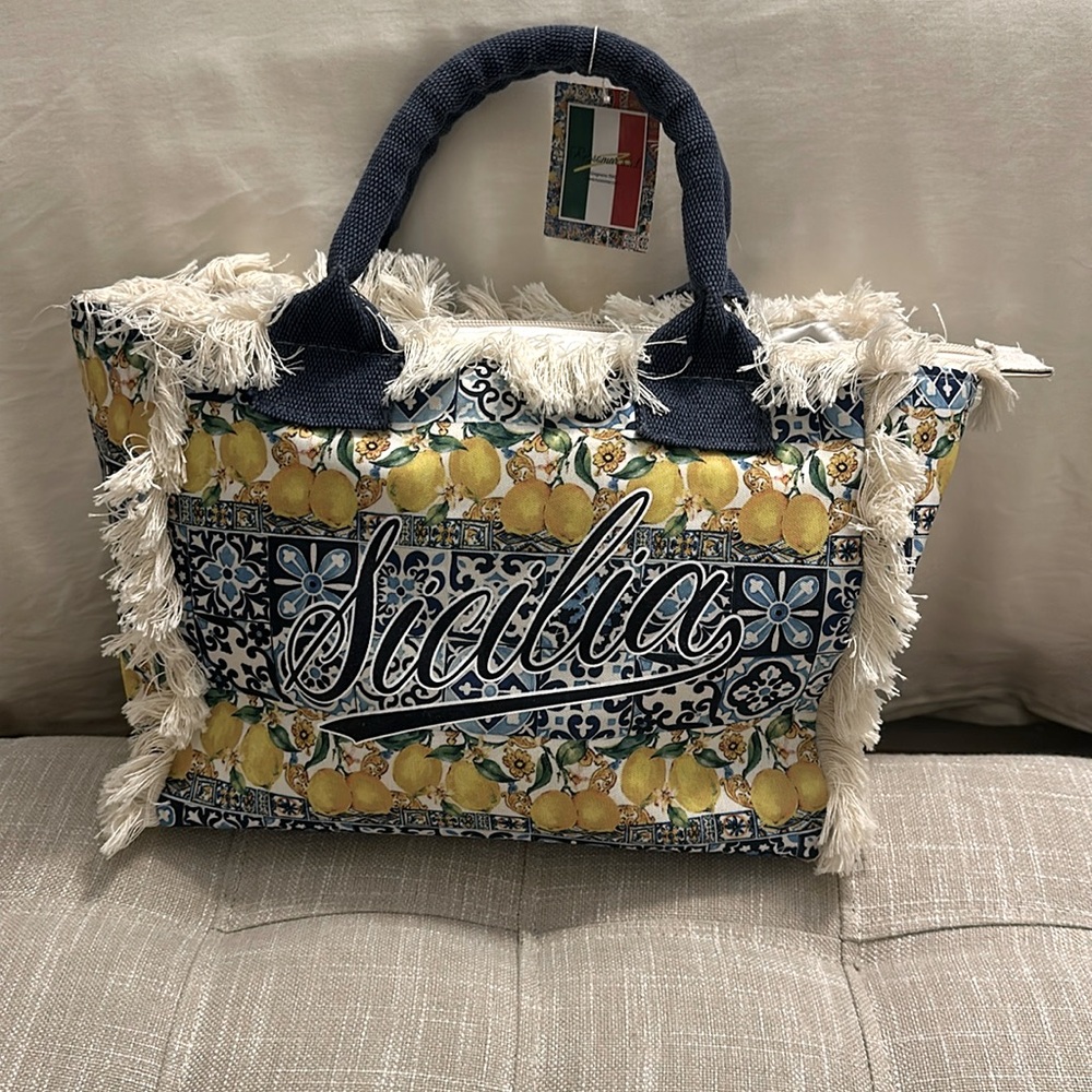 Russomar Sicilia Lemon Deruta Print Italy Souvenir tote bag NWT NEW